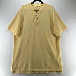 Eddie Bauer Shirt Men Size XL Tall Henley Short Sleeve Pique Cotton Yellow